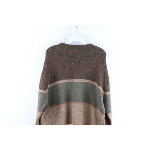 Vintage 90s Streetwear Large Striped Color Block Knit Crewneck Sweater Brown - Picture 6 of 7